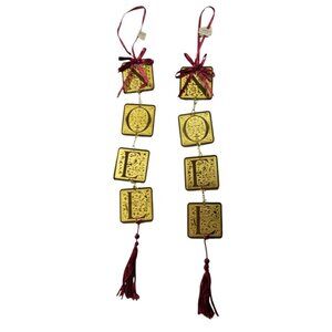 Gold-Tone Hanging Ornaments Noel midwest importers With Red Tassels & Ribbons